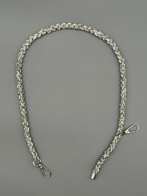 Hera Bag handgefertigter Tragegriff/Schulterriem aus Strassband, silberfarbig in 1,0 cm Dm.