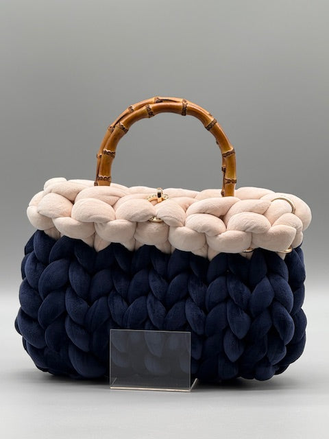 Hera Bag Samt Zweifarbig Saphirblau und Creme