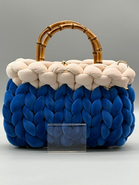 Hera Bag Samt Special Edition Zweifarbig Saphirblau und Creme