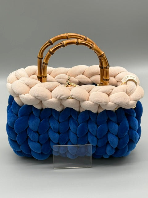 Hera Bag Samt Special Edition Zweifarbig Saphirblau und Creme