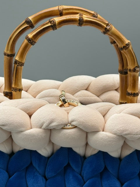 Hera Bag Samt Special Edition Zweifarbig Saphirblau und Creme
