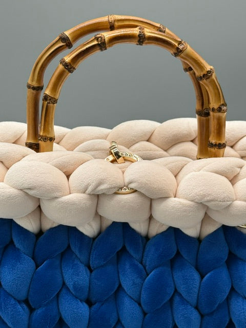 Hera Bag Samt Special Edition Zweifarbig Saphirblau und Creme