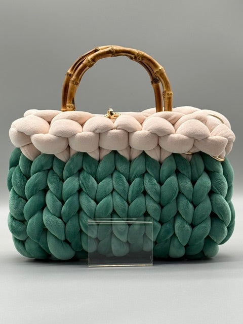 Hera Bag Samt Special Edition Zweifarbig Smaragdgrün und Creme