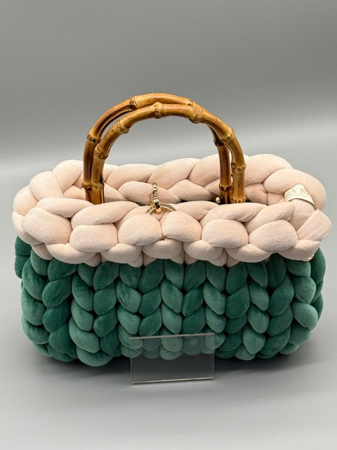 Hera Bag Samt Special Edition Zweifarbig Smaragdgrün und Creme