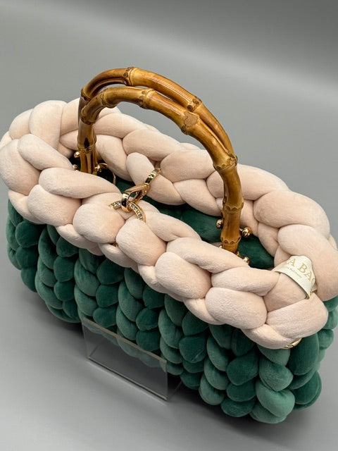 Hera Bag Samt Special Edition Zweifarbig Smaragdgrün und Creme