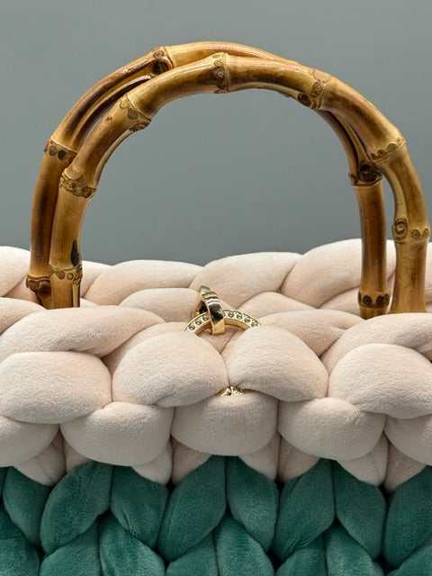 Hera Bag Samt Special Edition Zweifarbig Smaragdgrün und Creme