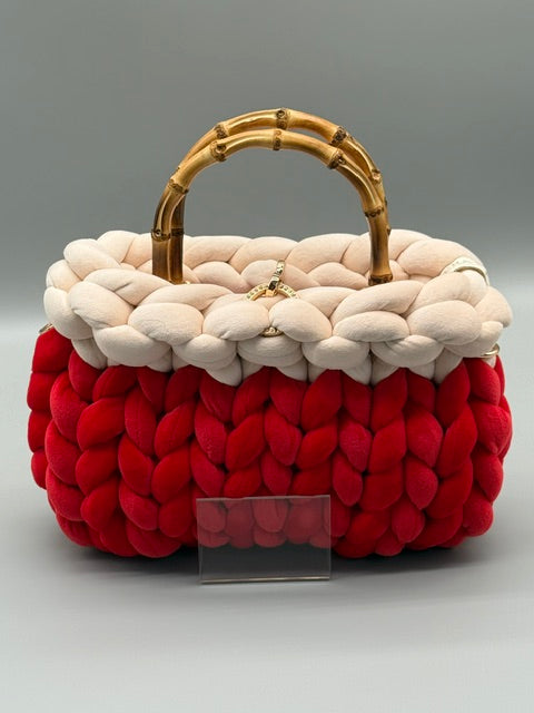 Hera Bag Samt Special Edition Zweifarbig Rubinrot und Creme