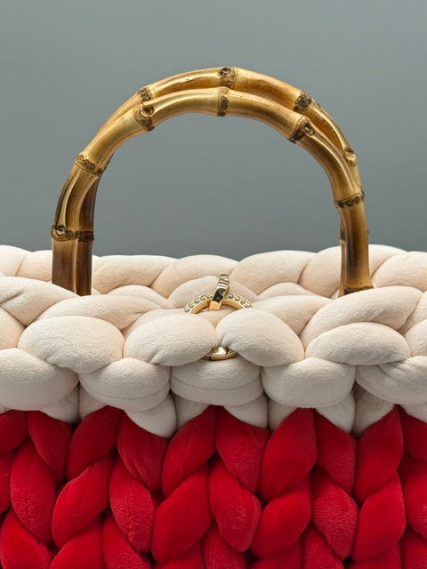 Hera Bag Samt Special Edition Zweifarbig Rubinrot und Creme