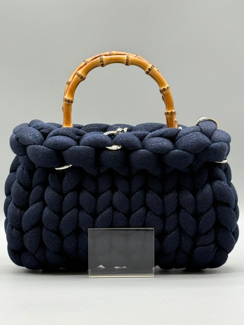 Hera Bag Acrylic-Lurex Stahlblau mit Silberfaden