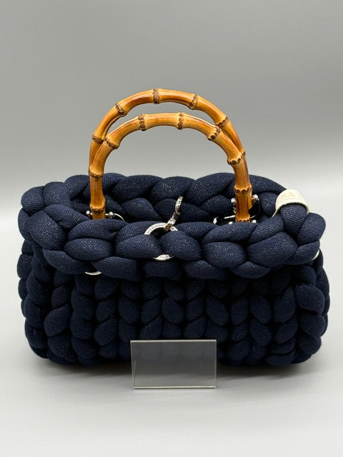 Hera Bag Acrylic-Lurex Stahlblau mit Silberfaden