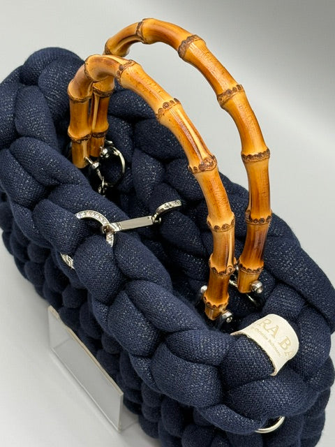 Hera Bag Acrylic-Lurex Stahlblau mit Silberfaden