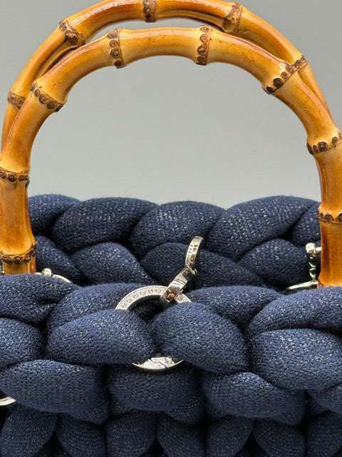 Hera Bag Acrylic-Lurex Stahlblau mit Silberfaden