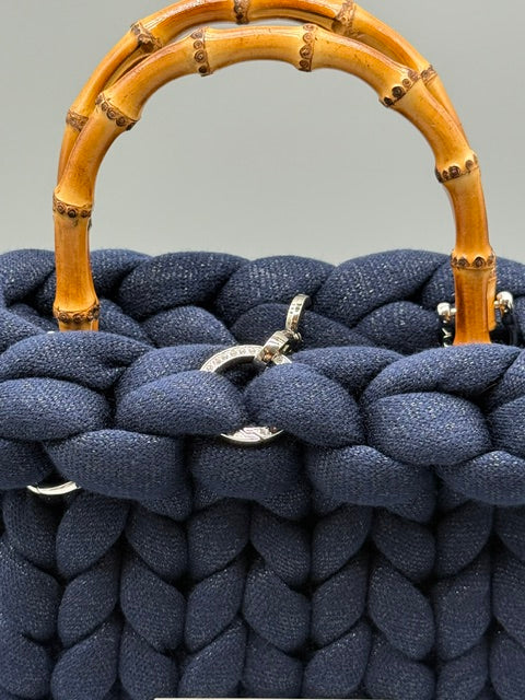 Hera Bag Acrylic-Lurex Stahlblau mit Silberfaden