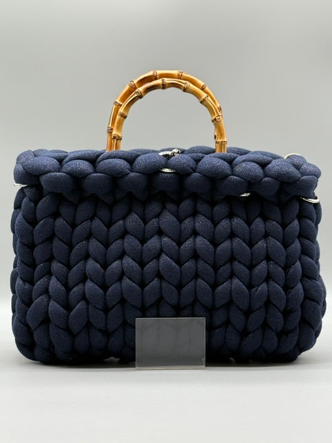 Hera Bag Acrylic-Lurex Stahlblau mit Silberfaden