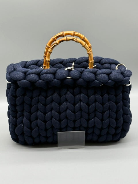 Hera Bag Acrylic-Lurex Stahlblau mit Silberfaden