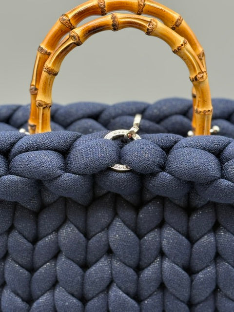 Hera Bag Acrylic-Lurex Stahlblau mit Silberfaden