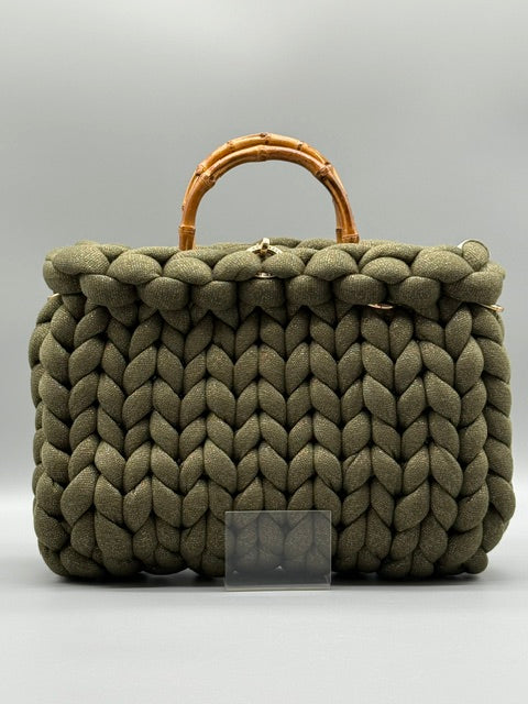 Hera Bag Acrylic-Lurex Olivgrün mit Goldfaden