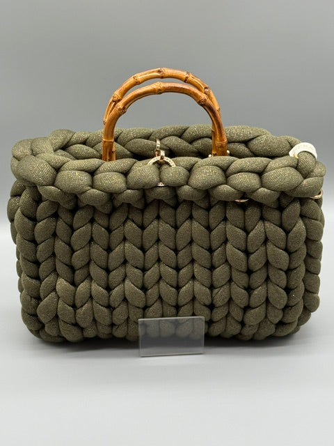 Hera Bag Acrylic-Lurex Olivgrün mit Goldfaden