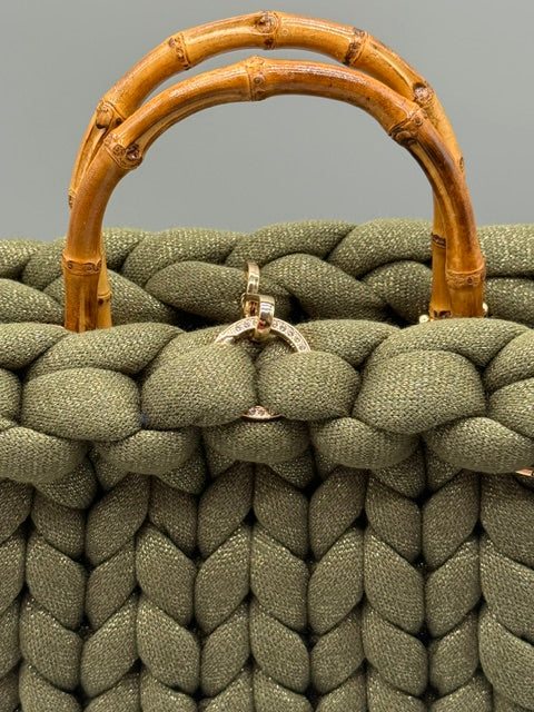 Hera Bag Acrylic-Lurex Olivgrün mit Goldfaden