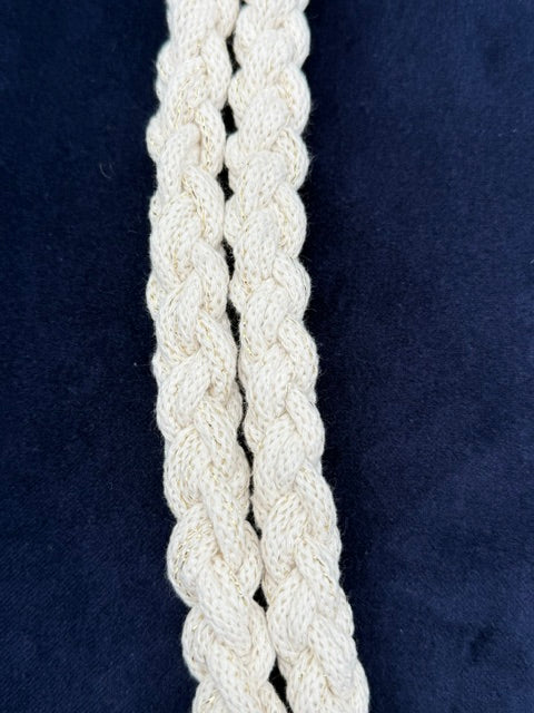 Hera Bag handgefertigter Schulterriem in Cremeweiß mit Goldfaden in 1,5 cm Dm.