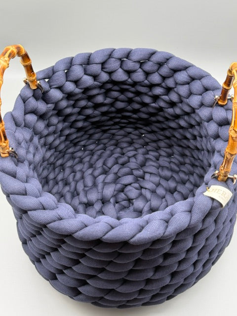 Hera Bag Korb aus Premium Baumwolle in Navy mit Bambusgriffen, Lieferzeit 2-3 Wochen wegen starker Nachfrage