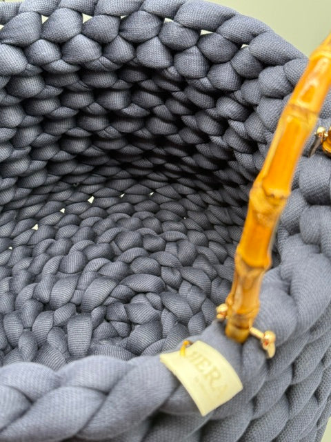Hera Bag Korb aus Premium Baumwolle in Navy mit Bambusgriffen, Lieferzeit 2-3 Wochen wegen starker Nachfrage