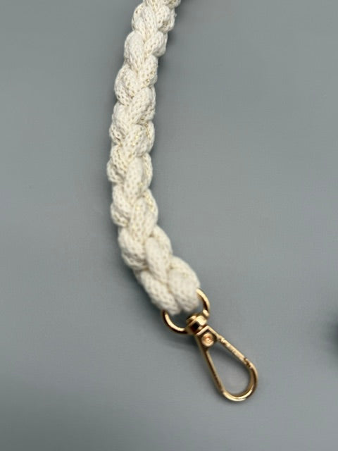 Hera Bag handgefertigter Tragegriff/Schulterriem in Cremeweiß mit Goldfaden in 1,5 cm Dm.