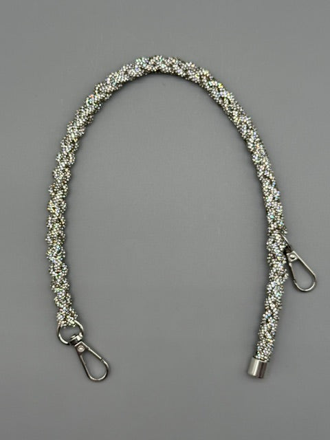 Hera Bag handgefertigter Tragegriff/Schulterriem aus Strassband, silberfarbig in 1,0 cm Dm.