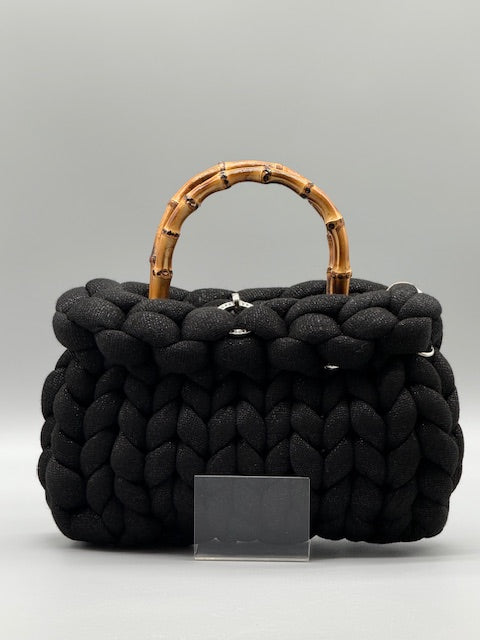 Hera Bag Acryl Lurex Garn Tiefschwarz mit Silberfaden