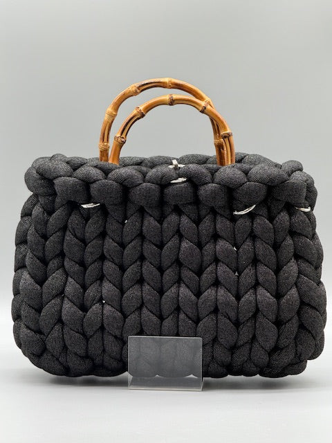 Hera Bag Acryl Lurex Garn Graphitschwarz mit Silberfaden